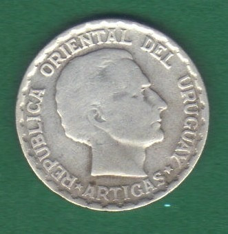 50 Centavos 1943 Plata Moneda Uruguay José Gervasio Artigas 