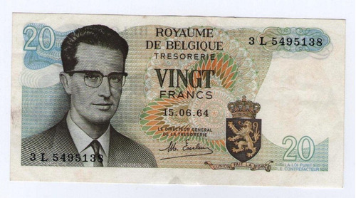 Belgica Royaume De Belgique Billete 20 Francos Año 1964