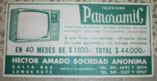 Antigua Publicidad Volante De Televisores Panoramic Arg