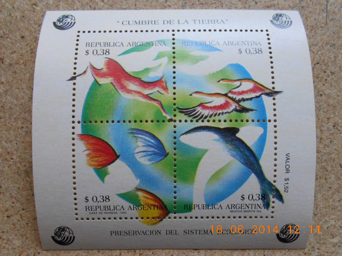Sello Postal Argentina Año 1992 Cumbre De La Tierra