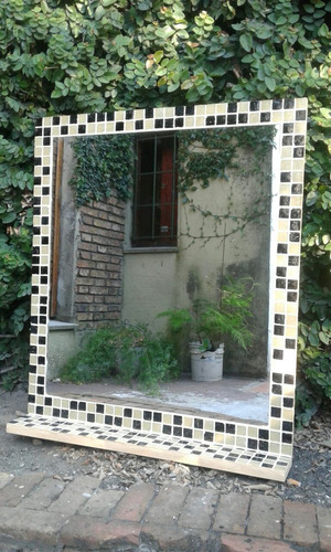 Espejo Venecitas 60x70+estante.beige Negro Deco Baño.diseño