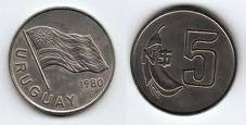 Lote De 46 Monedas De Uruguay De N$5 De 1980 Y 1981