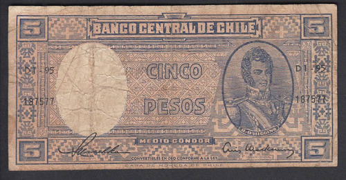 Billete Chile 5 Pesos Maschke Mackenna D1 (c85)