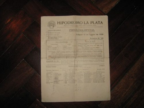 Hipodromo La Plata Argentina Programa 1939 Hipica Caballos