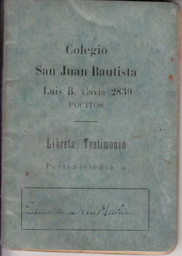 1949 Pocitos Colegio San Juan Bautista Libreta Testimonio