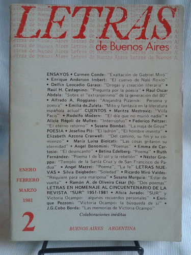 Imagen 1 de 4 de Revista Letras De Buenos Aires Num. 2, Año 1, 1981