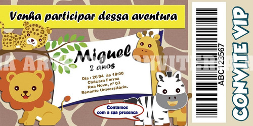 Imagem 4 de 5 de Convites Tipo Ingresso - 50 Unidades - Safari Baby
