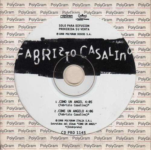 Cd Promo Fabrizio Casalino De Italia 2 Tracks Argentina 1998