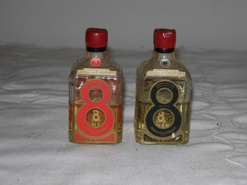 Antiguo Par De Botellitas Anis 8 Hermanos Azul Y Rojo