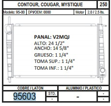 Radiador 95603 Contour / Cougar / Mystique 95-00 2.0 / 2.5