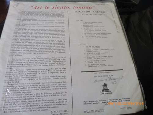 Vinilo Lp De Ricardo Acevedo , Solos De Guitarra (u74