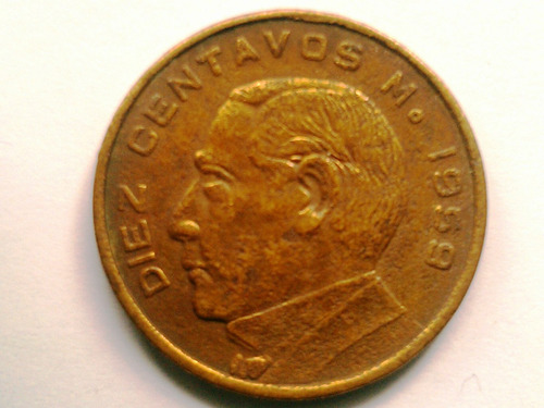 Diez Centavos De Cobre Moneda Mexicana 1959 