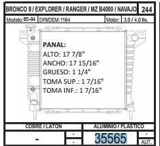  Radiador 35565 Bronco 85-94 V6 3.0 / 4.0 + Regalo