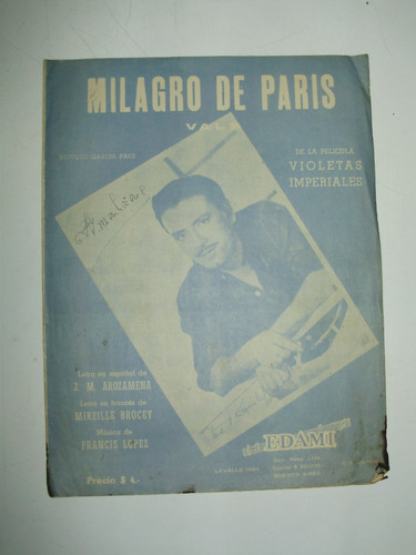 Partitura Milagro De Paris Vals Edami Argentina 1954