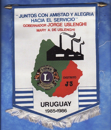 Banderin - Club De Leones - Distrito J3  Uruguay 1985 - 1986