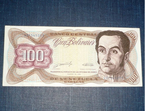 Billete Raro 100 Cien Bolívares 1989 Venezuela Simón Bolívar