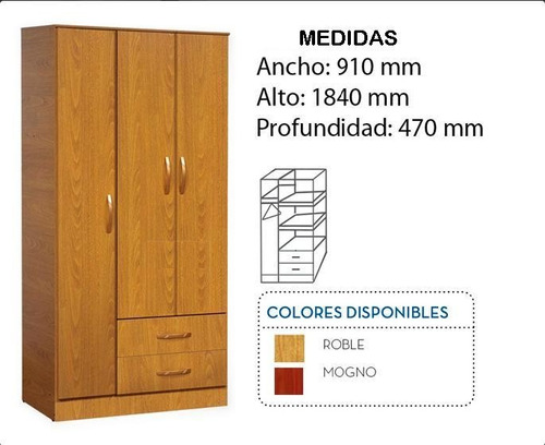 Ropero Placard 3 Ptas Melamina Armado Dormitorio Fabrica