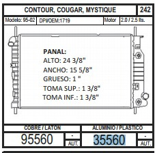  Radiador 35560 Contour 95-02 L4 / V6 2.0 / 2.5 + Regalo