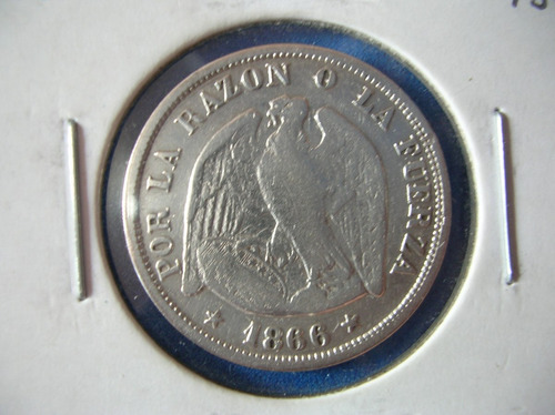 Moneda Chile- 20 Centavos- De Plata -año 1866 Escasa