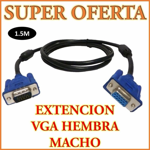 Cable Extensión Vga Macho Hembra 1.5 Metros Con Filtro!