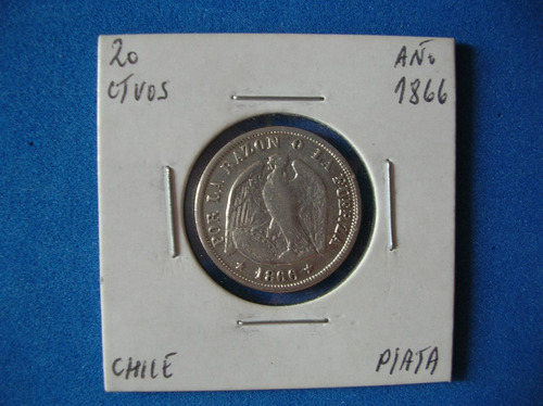 Moneda Chile- 20 Centavos- De Plata -año 1866 Escasa