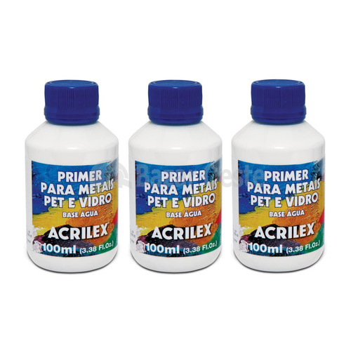 3 Frascos Primer Para Metais, Pet E Vidro Acrilex 100ml