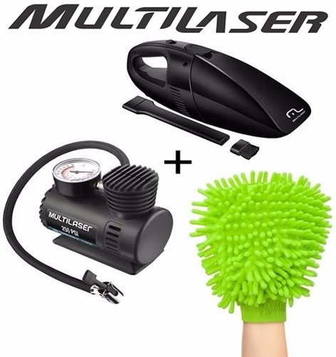 Aspirador De Pó Automotivo+mini Compressor D Ar+luva Limpeza