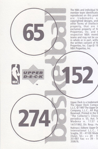 1997 Ud Choice Italian Sticker 3 Nba Players Kobe Bryant (Usado)