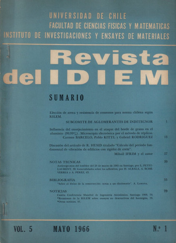 Revista Del Idiem / Mayo 1966 Vol. N° 1 / Univ. De Chile