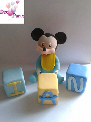 Imagen 2 de 4 de Adorno Torta O Souvenirs En Porcelana Fría. Mickey Bebe.