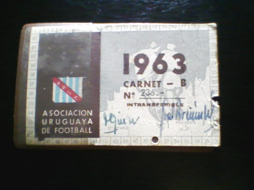 Antiguo Carnet De Auf Asociacion Uruguay De Football 1963