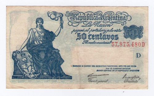 Argentina 50 Cincuenta Centavos Billete Ley 12155 Año 1935