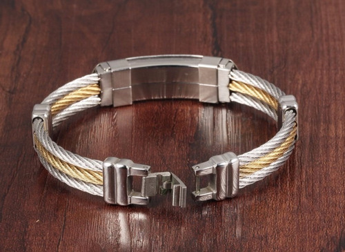Pulseira Bracelete Masculino Aço Inox Metal Banhado Ouro 18k