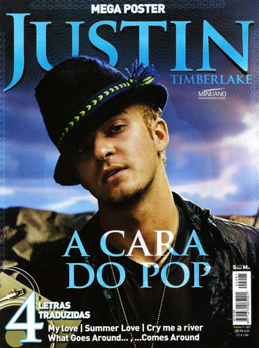 Revista Pôster Justin Timberlake = Gigante 81cm X 52cm Nova!