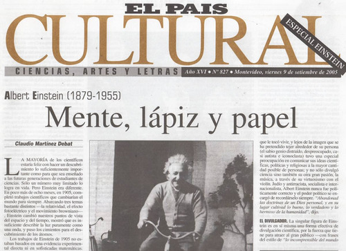 Albert Einstein Dossier Especial De El Pais Cultural 2005