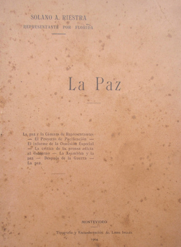 Revolucion Saravia Antiguo Folleto Librillo De 1904 La Paz