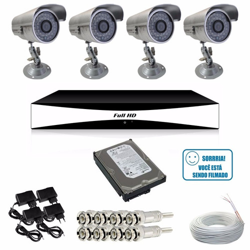 Kit 4 Câmeras Noturna Ccd 1/4 1200l Dvr H264 Ahd Acesso P2p