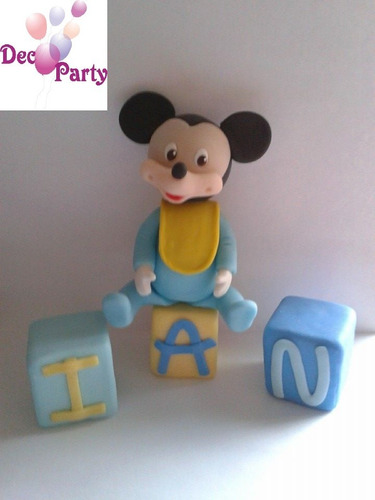 Imagen 3 de 4 de Adorno Torta O Souvenirs En Porcelana Fría. Mickey Bebe.