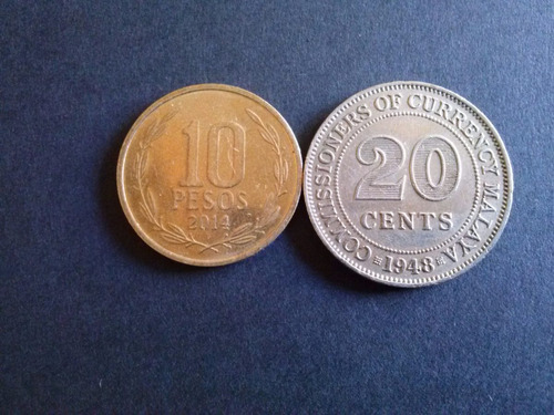 Moneda Malasia 20 Cent 1948 Níquel (c12)