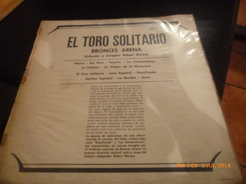 Vinilo Lp De El Toro Solitario ---bronces De Arena (u121