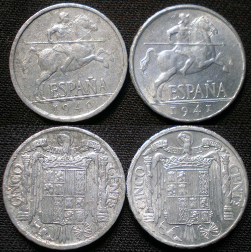 España 5 Céntimos De Aluminio Años 1940 Y 1941 Km#765 C/u