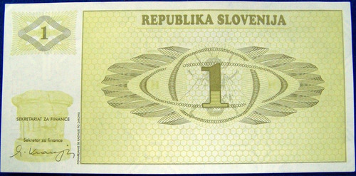 Eslovenia 1 Tolar 1990 * Primer Billete Emitido *