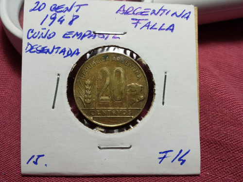 Moneda Argentina 20 Centavos 1948 Falla Ref F14 Carpeta 2 (Usado)