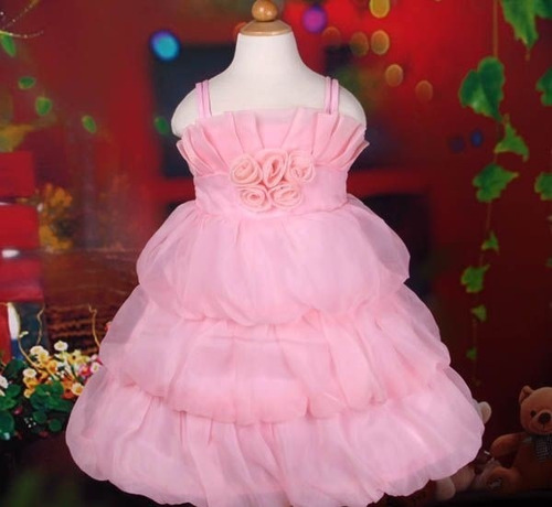 Vestido Infantil Festa Princesa Barbie Rosa Claro 