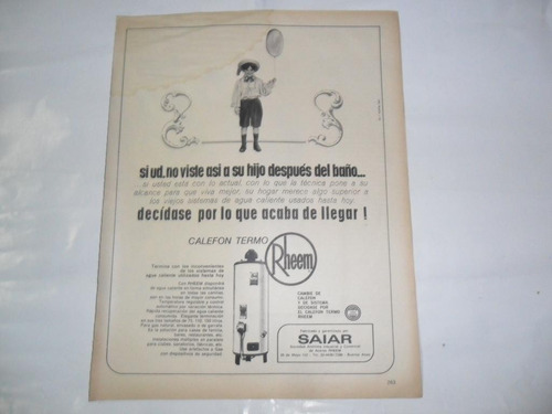 Calefon Termo Rheem Saiar Lino Palacio Y Cia Publicidad 1967