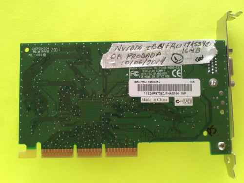 Tarjeta De Video 16mb Agp Nvidia Ibm Fru 19k5340 No. 1 (Usado)