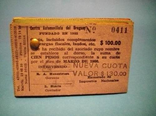 11 Recibos De Cuotas Centro Automovilista Del Uruguay 1966