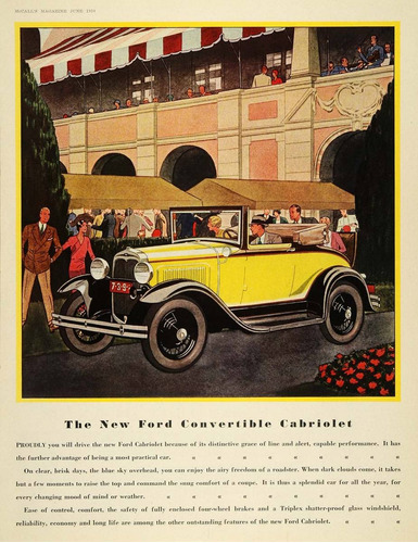 Lienzo Canvas Arte Anuncio Ford Auto Cabriolet 1930 70x50