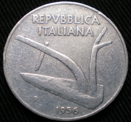 Italia 10 Liras Aluminio 1956 Año Alto Valor Catálogo Km#93