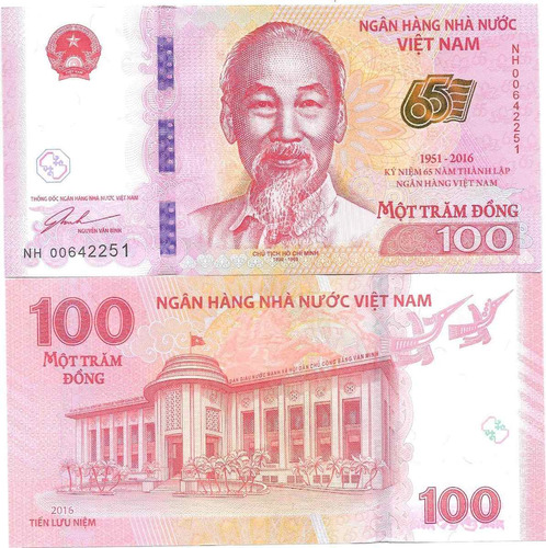 Billete Vietnam 100 Dong Año 2016 Conmemorativo Sin Circular